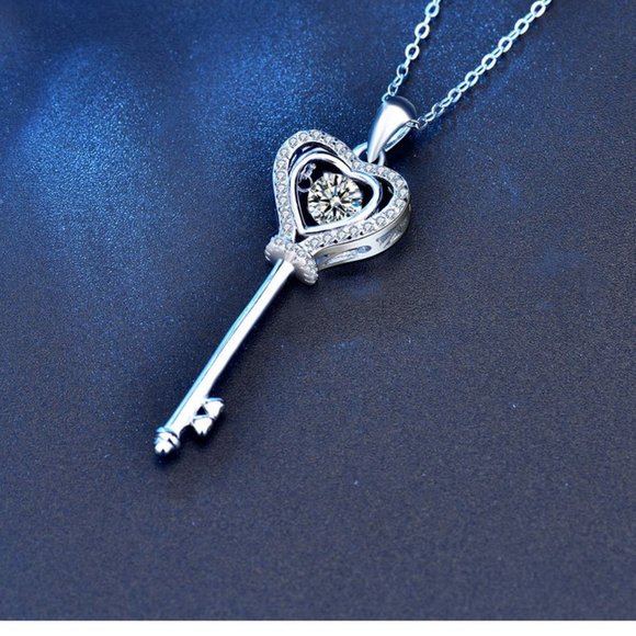 Certified 1/2ct. t.w. Diamond Moissanite Dancing Key Necklace NEW - Picture 6 of 11